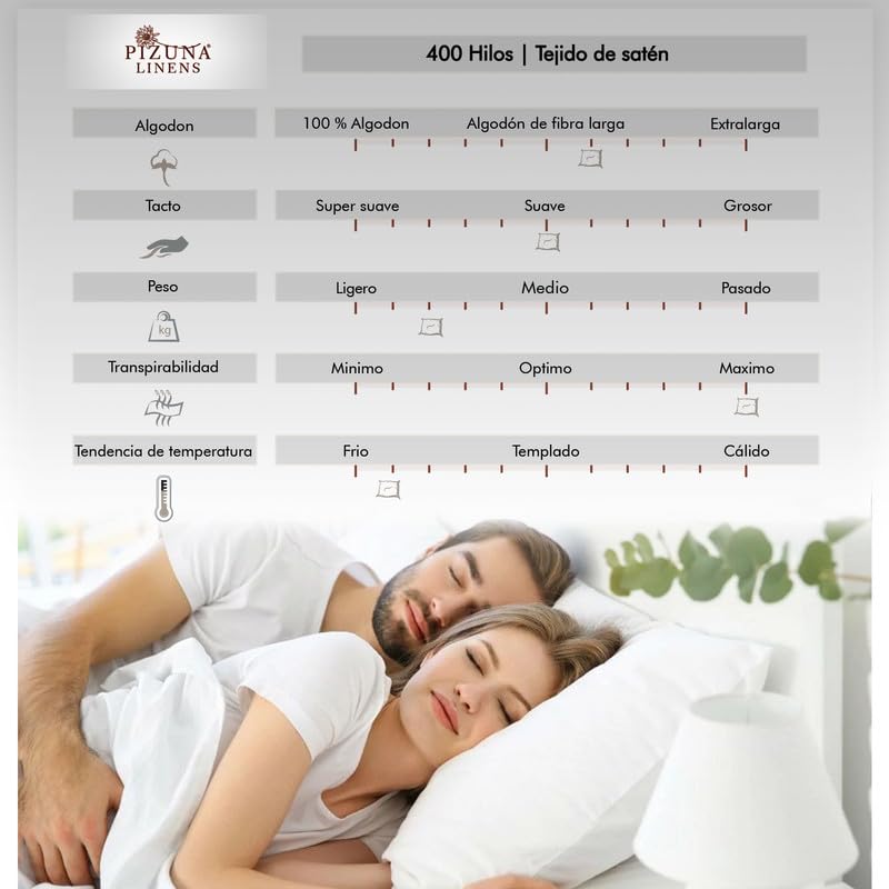 Pizuna 150x200 Adjustable Cotton White Fitted Sheet, Luxury 400 Thread Count 100% Long-Staple Cotton Satin Weave - Fits Mattresses Up to 40cm Thick (1 Piece) - Perfect for Guest Beds, Master Bedrooms & Luxury Hotels