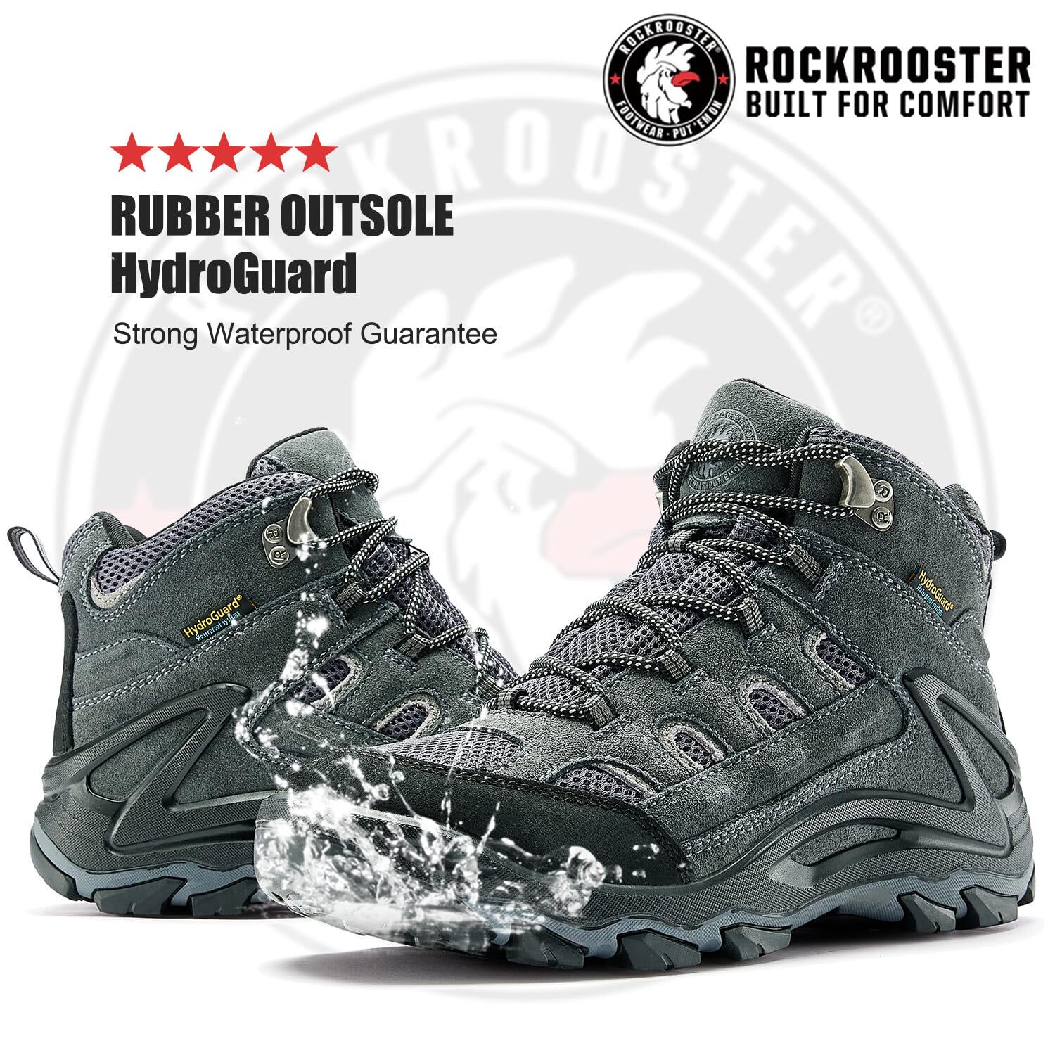 ROCKROOSTER Men's Waterproof Hiking Boots - Lightweight Outdoor Trekking Shoes for Men - Perfect for Mountain Climbing, Camping & Trail Walking