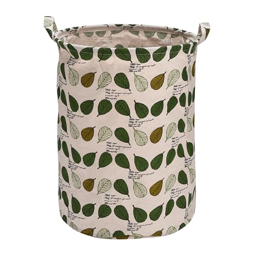 Large Storage Toy Box Bin - Light Green Leaf Pattern | Collapsible Baby Laundry Basket & Clothes Hamper Organizer for Nursery, Bedroom, Closet | Lightweight Home & Dorm Storage Solution for Toys, Clothes, and Baby Essentials