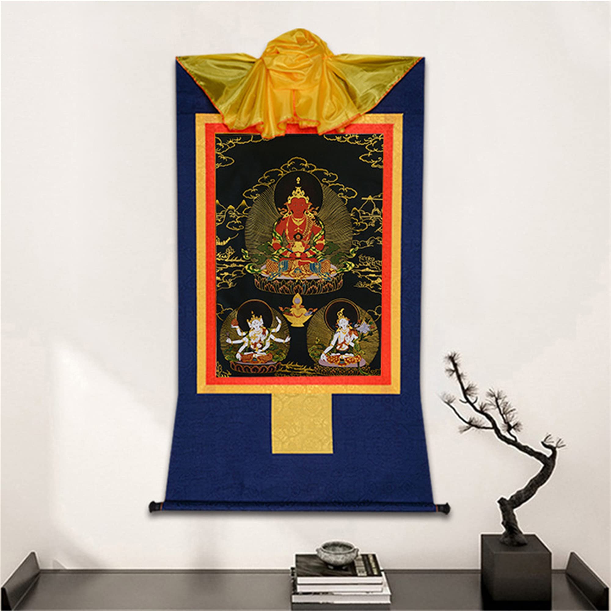 Amitayus Buddha Thangka Art - Tibetan Tapestry for Home Decor, Meditation & Spiritual Relaxation - Handmade Hot Stamped Wall Hanging for Zen Living Rooms, Yoga Studios & Buddhist Altars
