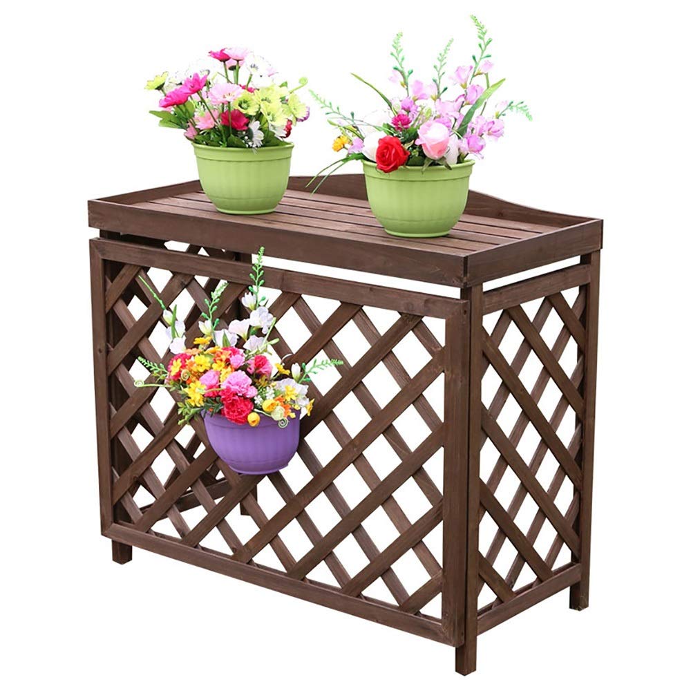 Multi-Function Wooden Air Conditioner Rack & Flower Stand - Outdoor AC Cover & Grid Plant Storage Shelf (Brown/Orange) - Perfect for Patio, Garden & Home Organization