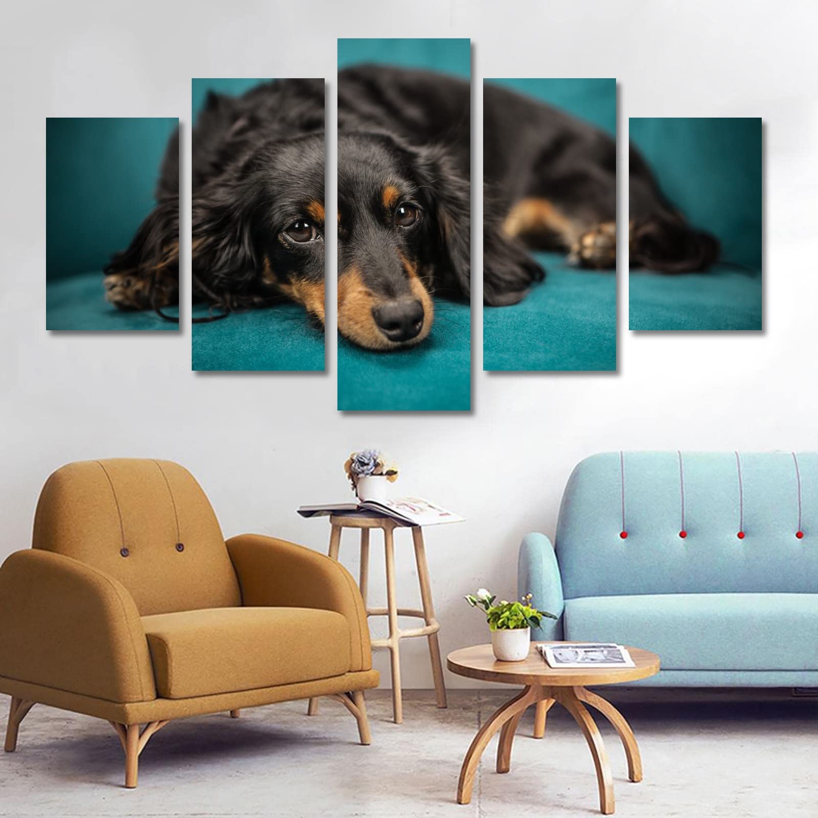 Dachshund Dog Canvas Wall Art - 5 Piece Framed Set, 50