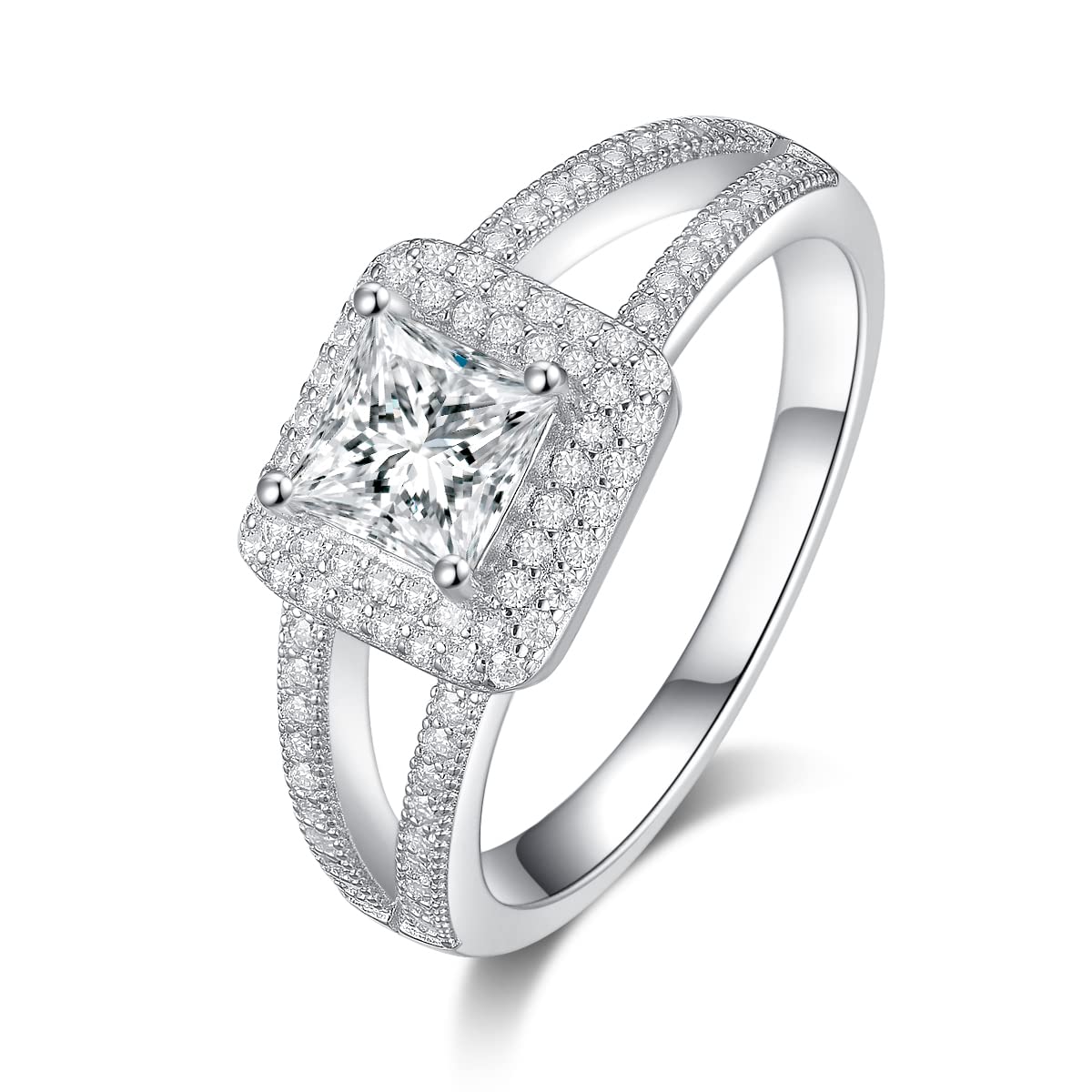 1.5 Carat Princess Cut Moissanite Engagement Ring for Women - Platinum Plated Sterling Silver Wedding Band, Size 6-9 | Elegant Alternative to Diamond Rings for Proposals, Anniversaries & Special Occasions