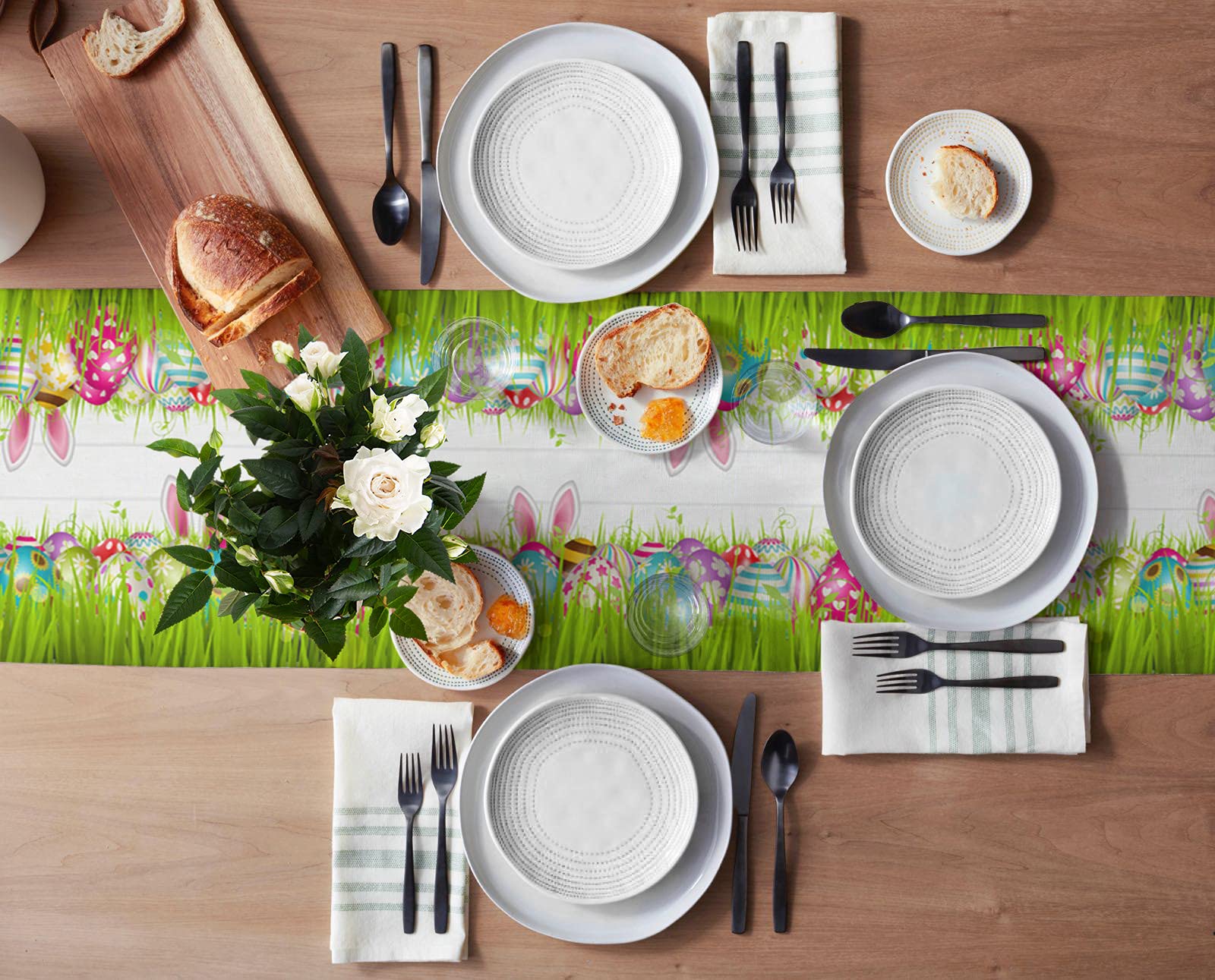 90 Inch Easter Table Runner - Easter Egg & Bunny Ear Design, Spring Green Burlap & Cotton Table Decor for Dining, Wedding, Party, Coffee Table | Perfect for Easter Celebrations & Home Decor