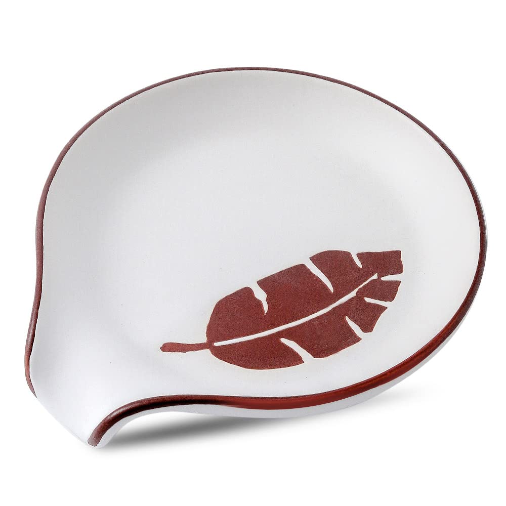 Misijuer Extra Large Ceramic Spoon Rest for Stove Top - Kitchen Counter Spoon Holder, Dishwasher Safe, Cute White & Brown Autumn Decor - Perfect for Cooking, Baking and Kitchen Organization