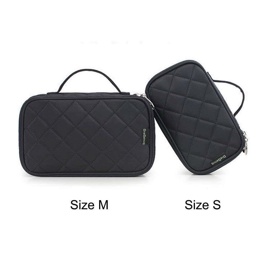 ONEGenug Double Layer Makeup Bag with Mirror for Women - 20 x 12 x 8 cm Travel Cosmetic Organizer (Black, Medium/Large) - Perfect for Travel, Gym & Daily Beauty Essentials