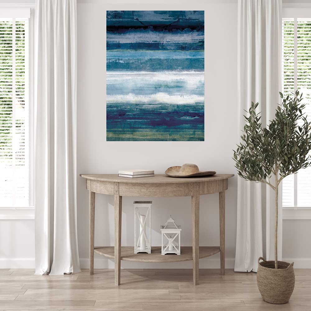 Indigo Stridation Canvas Wall Art - Handmade Fine Art Painting by Willowbrook - 24x32 Inches - Ready to Hang - Perfect for Living Room, Bedroom, Office Decor - Modern Home & Interior Design Wall Decor