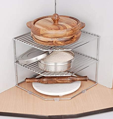 TechSrmaji Steel 3-Tier Kitchen Rack – Corner Storage & Dish Organizer, Chakla Belan Rack, Countertop Shelf for Small Space Kitchen, Perfect for Apartments & Compact Homes