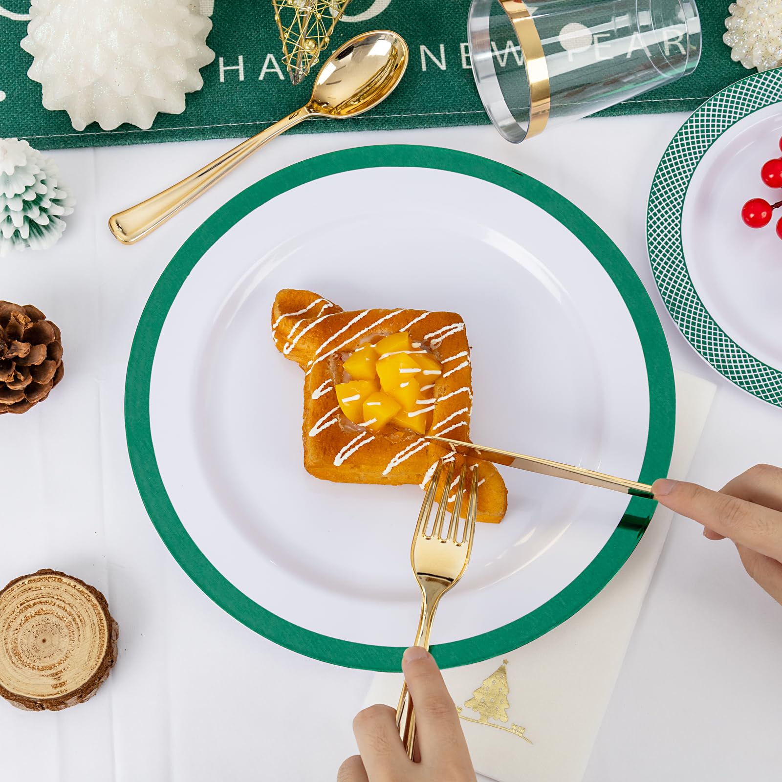 Ciaell 175-Piece Eco-Friendly Green Plastic Party Tableware Set - 25 Dinner Plates, 25 Dessert Plates, 25 Knives, 25 Forks, 25 Spoons, 25 Cups & 25 Napkins | Perfect for St. Patrick's Day, Birthday Parties, Weddings & Outdoor Events | Disposable & Durable Dinnerware for Easy Cleanup