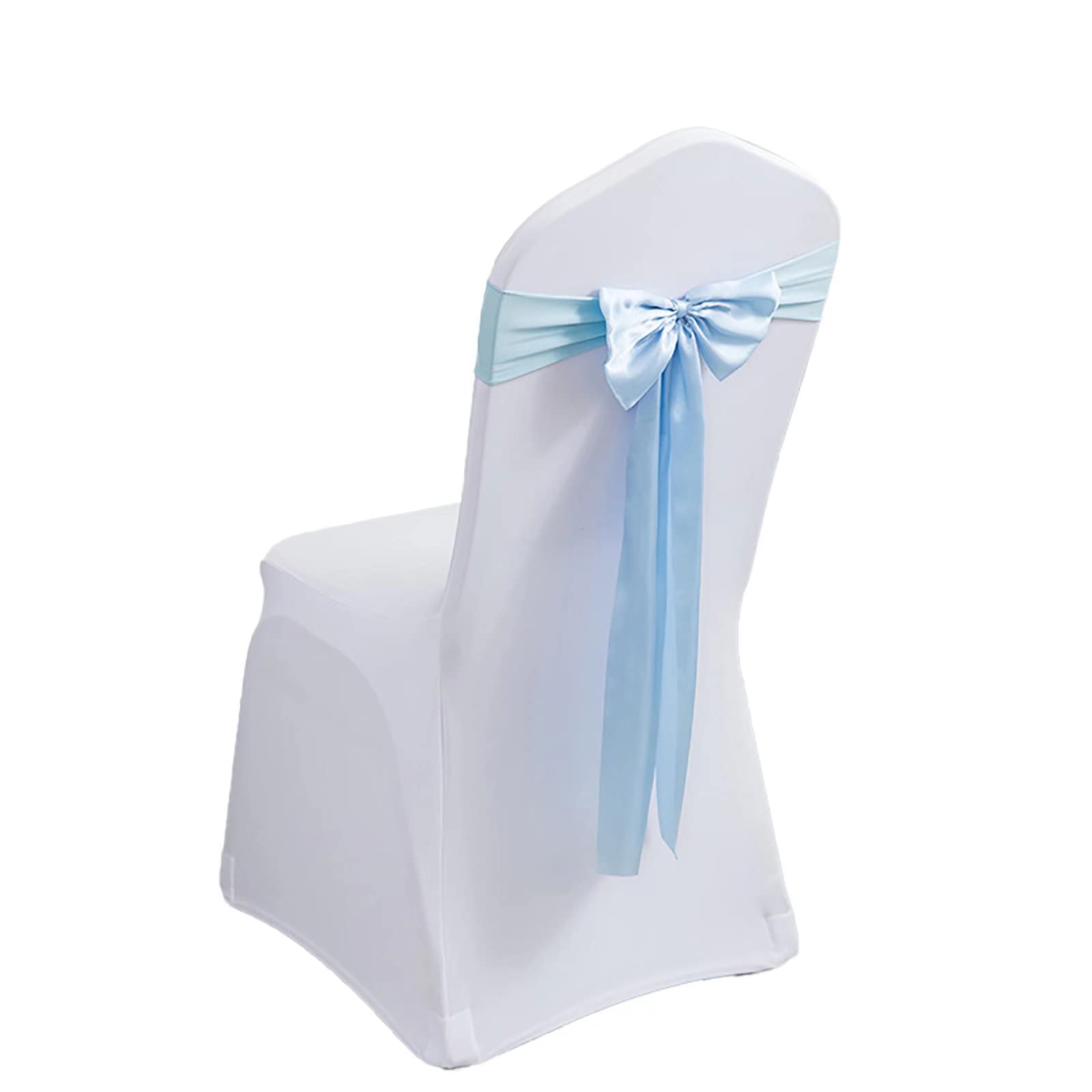 20 Pack Stretch Spandex Chair Sashes - Satin Ribbon Bows for Wedding Decorations, Banquet Events & Home Kitchen Chair Covers (Azure Blue) - Perfect for Wedding Receptions, Parties & Table Decor