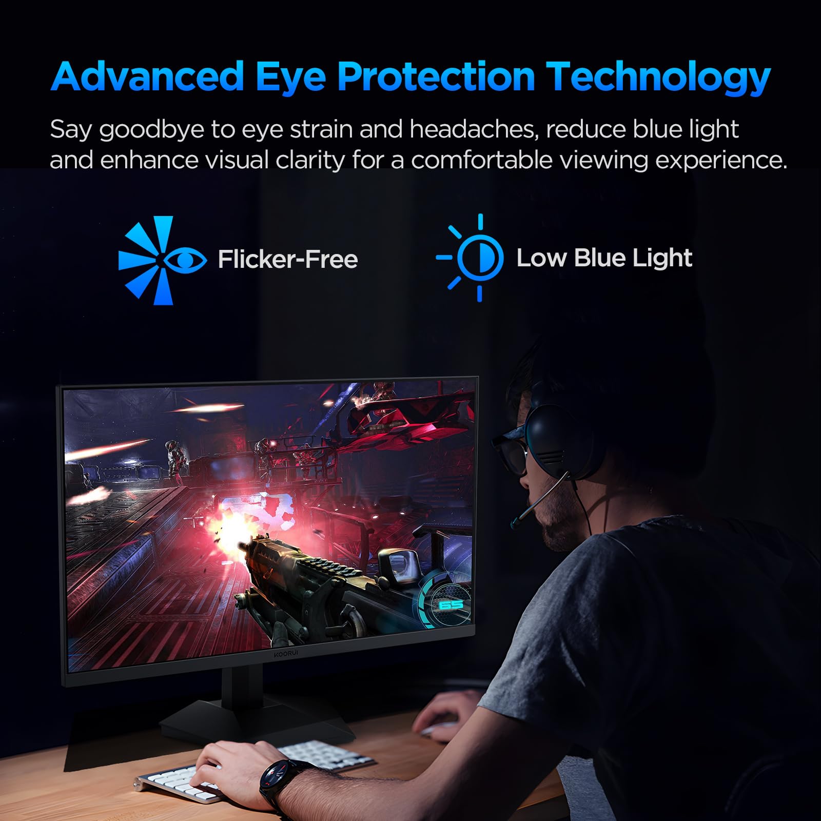 KOORUI 24 Inch Gaming Monitor - 165Hz FHD Fast IPS Display, 1ms Response Time, 99% sRGB, Adaptive Sync, Ultra Slim Bezel, VESA Mount (1920x1080P, HDMI, DisplayPort) - Perfect for Esports, PC Gaming & Home Office Workstations