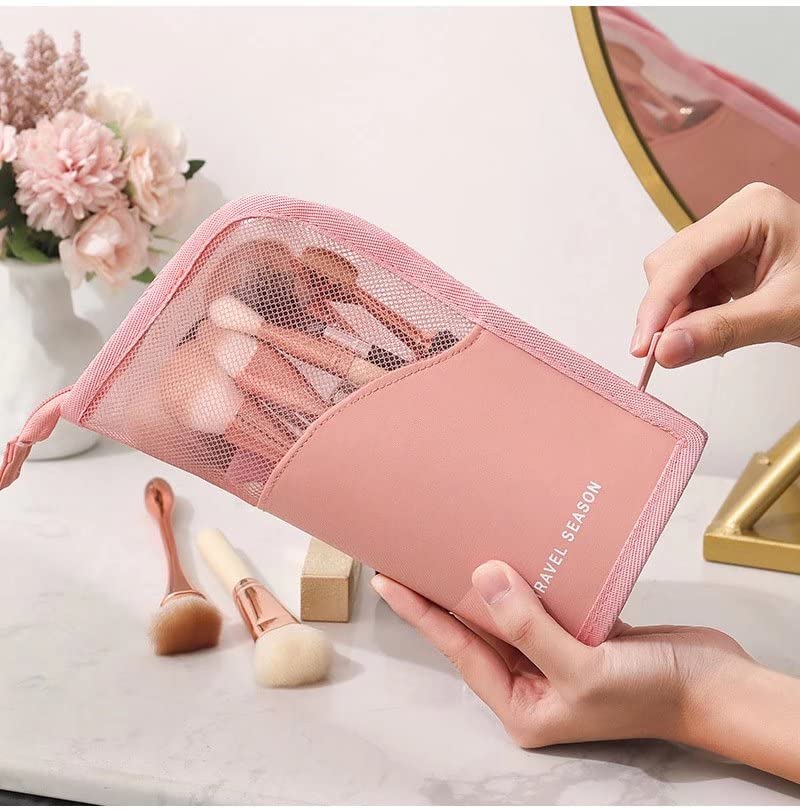Large Makeup Brush Bag Organizer - Travel Cosmetic Pouch for Brushes & Toiletries, Beige, 24.5x13.5x13cm - Perfect for Travel & Home Storage