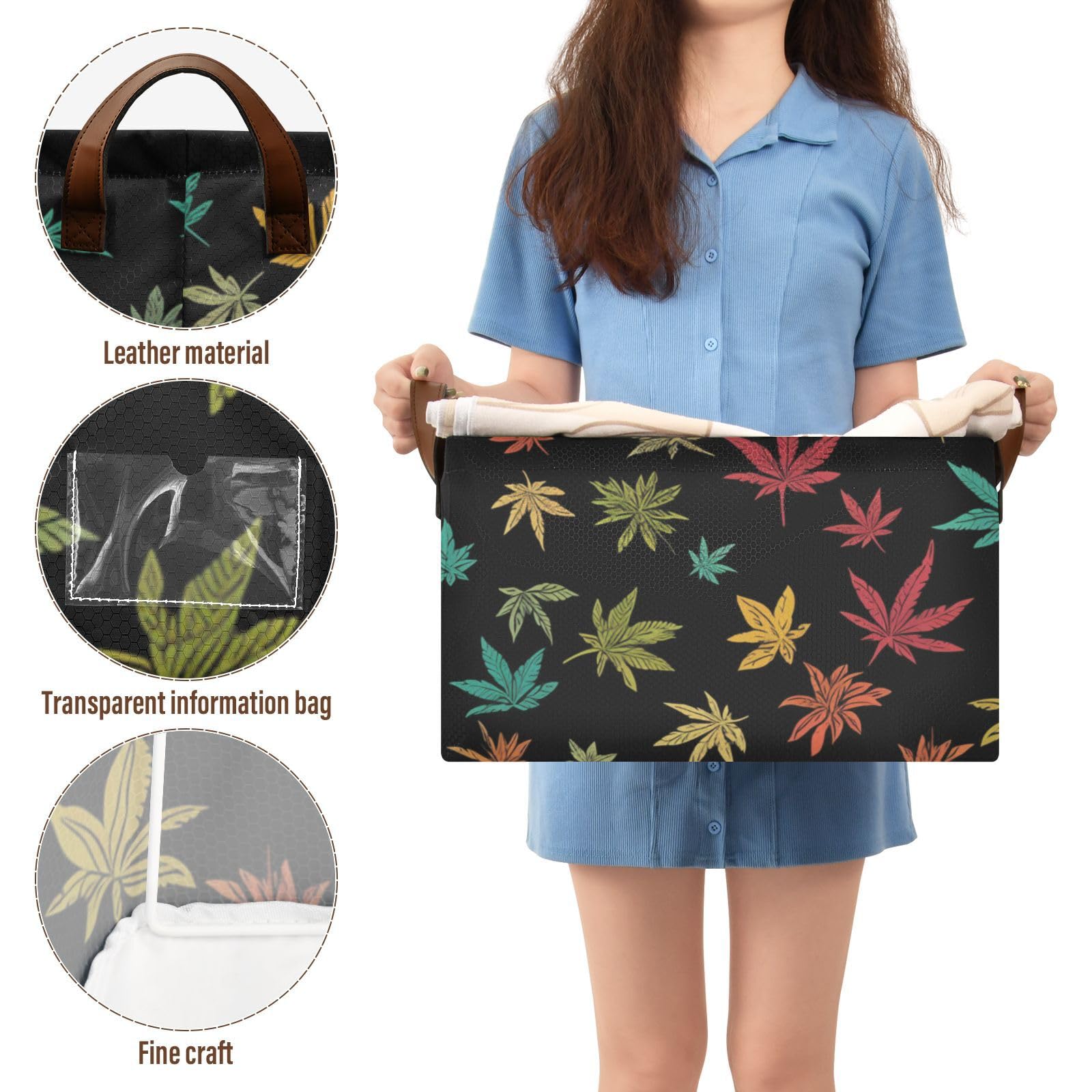 Colorful Maple Leaf Pattern Fabric Storage Baskets with Handles - 2 Pack Organizer Bins for Closet, Shelves, Drawers, Desktop | Perfect for Playroom, Classroom, Office & Home Organization