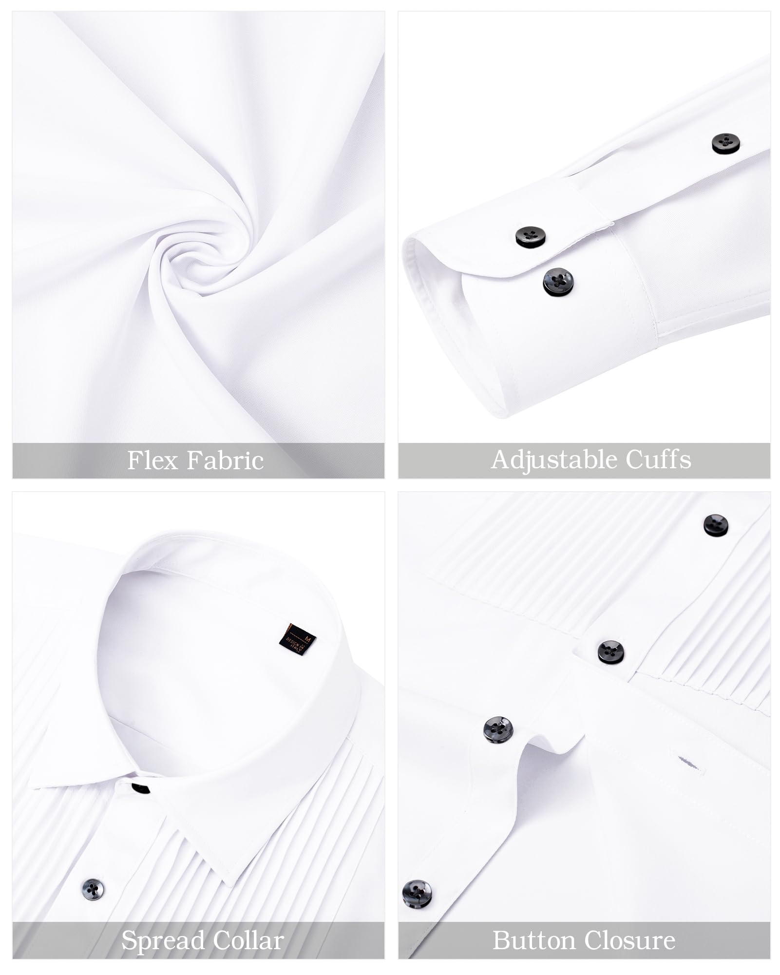 J.VER Men's Pleated Tuxedo Dress Shirt - Long Sleeve Formal Button Down Shirt for Wedding, Prom & Party | Perfect for Groomsmen, Black Tie Events & Special Occasions