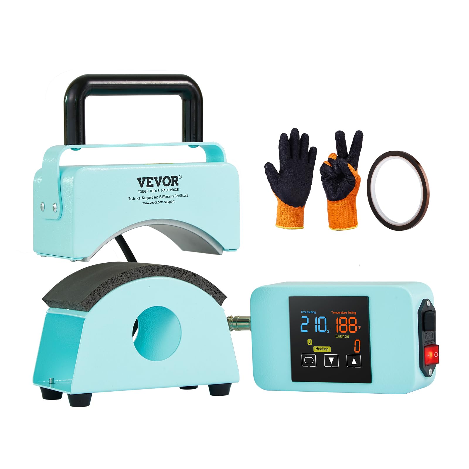 VEVOR Mini Hat Heat Press Machine for Caps - 5.9x3.15 Inch Curved Heating Plate with Safety Base, Glove & Auto Shut-Off - Perfect for Custom Hat Printing, DIY Projects & Small Business Use