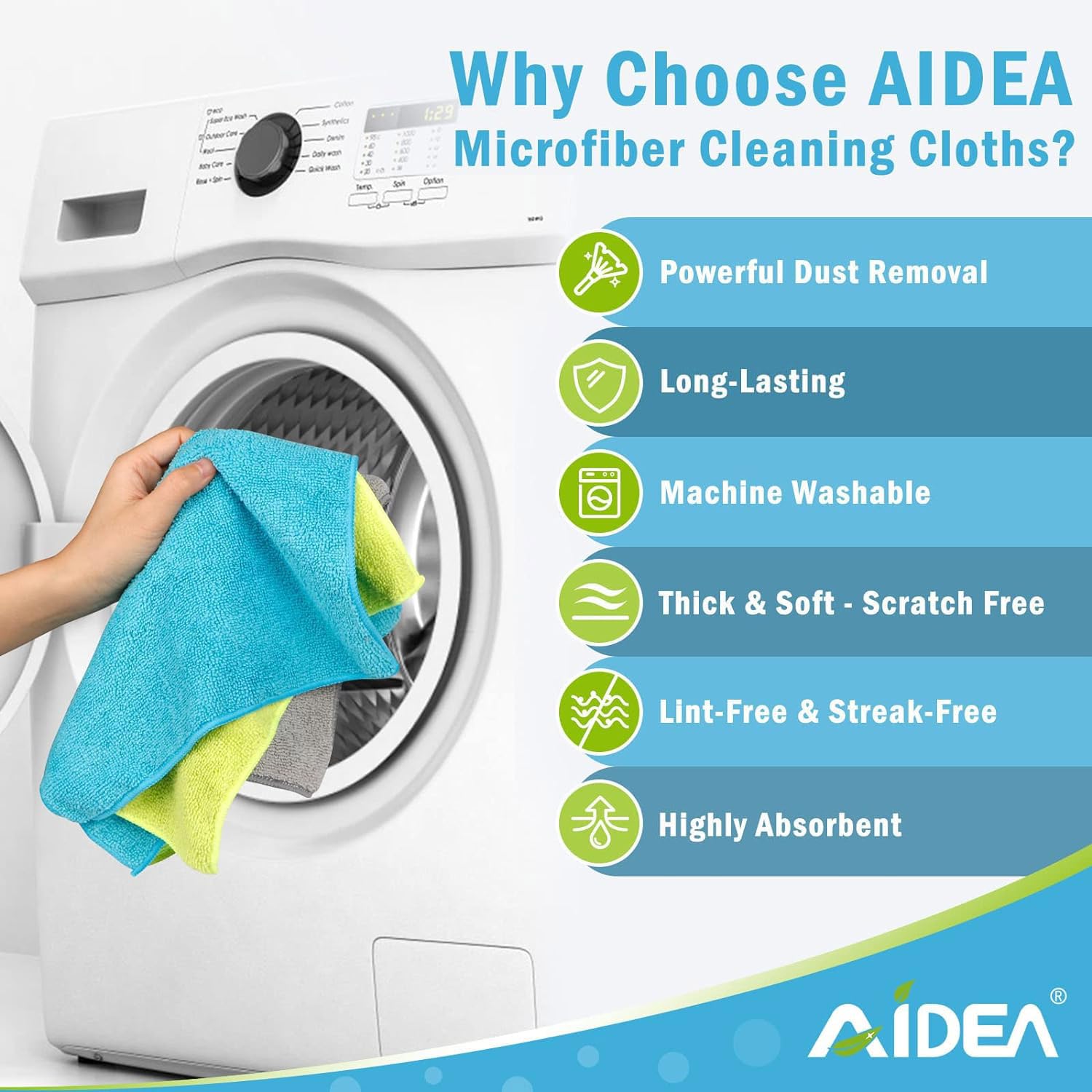 AIDEA 100-Pack Microfiber Cleaning Cloths - Super Absorbent, Lint-Free, Streak-Free Cleaning Towels (12x12 Inch) for House, Kitchen, Car, Windows & Electronics - Perfect for Dusting, Polishing & Glass Cleaning