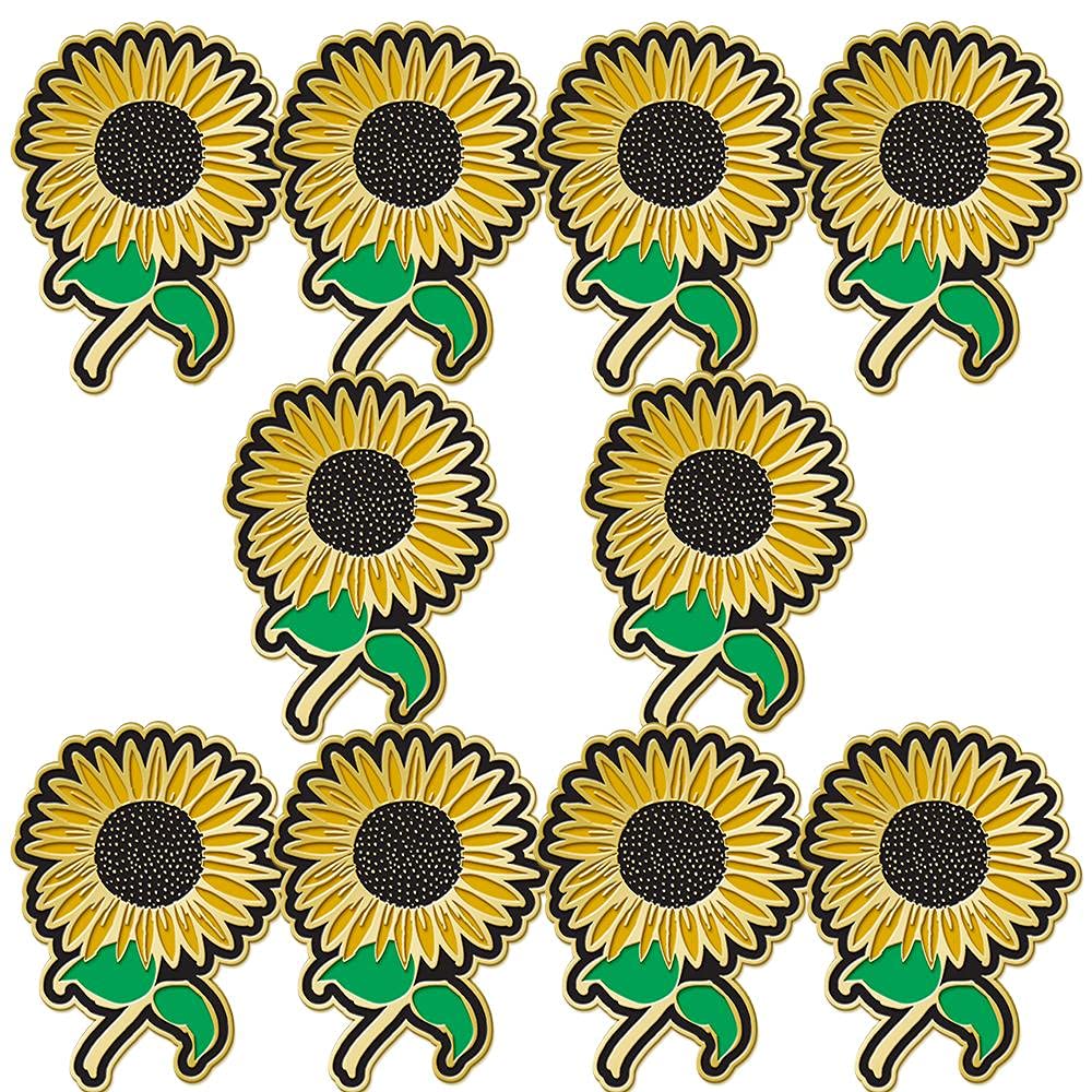 10 Pack Sunflower Lapel Pins with Butterfly Clasp - Elegant Floral Brooches for Women's Jackets, Blazers, Hats & Accessories - Perfect for Weddings, Parties & Office Wear
