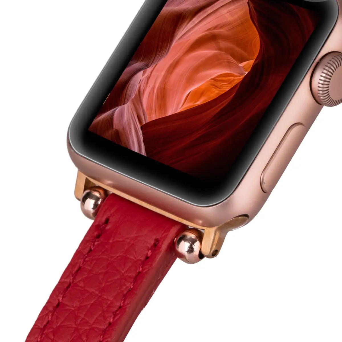 Premium Red Leather Ultra Slim Apple Watch Band - Stylish & Comfortable Replacement Strap for Apple Watch Series 1/2/3/4/5/6/7/8/SE - Perfect for Workouts, Office Wear & Everyday Fashion Accessory