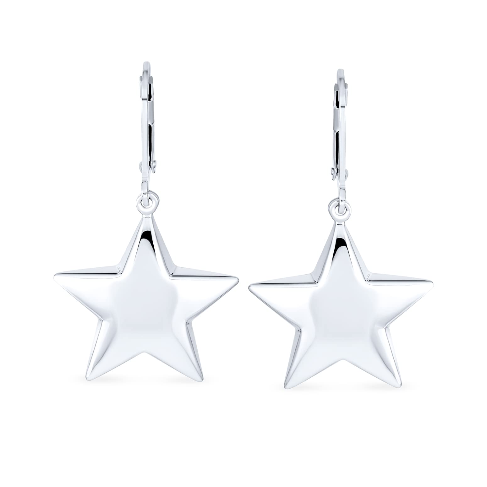 Personalized Initial American Patriotic Celestial Rock Star Puff Dangle Pendant Stud Earrings for Women - .925 Sterling Silver Jewelry - Perfect for Graduation Gifts, Teen Fashion & Everyday Wear