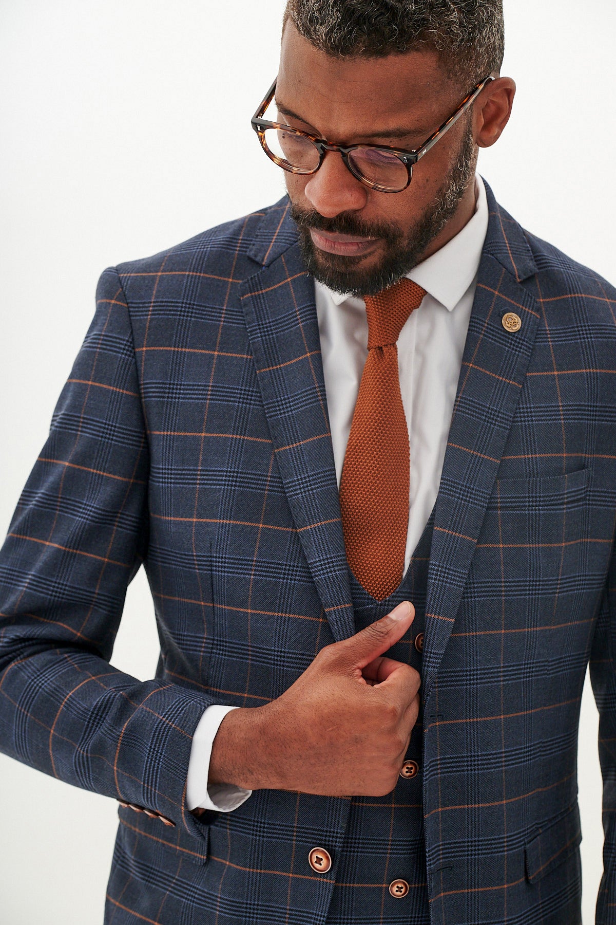 JENSON Men's Navy Check Blazer - Classic Wool Sport Coat for Business, Office & Formal Events | Perfect for Weddings, Interviews & Professional Occasions