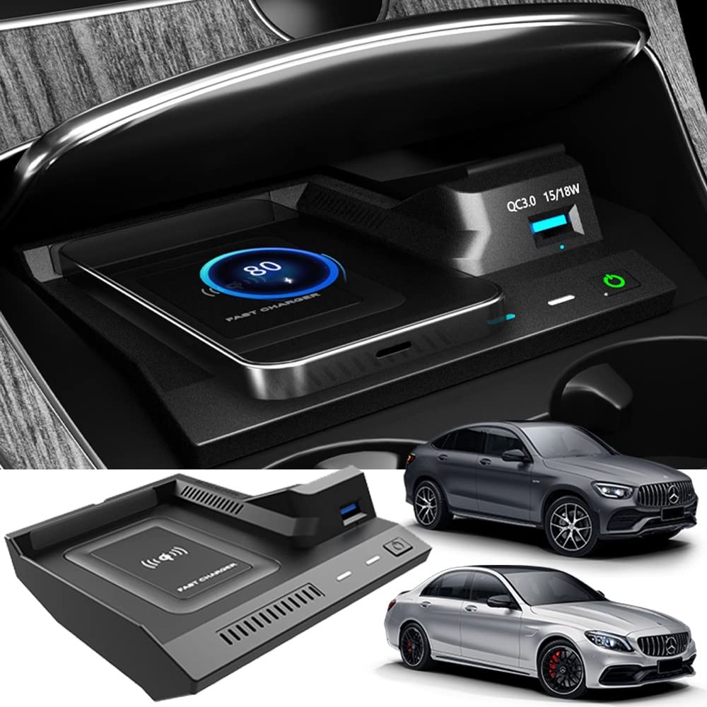 Wireless Car Charger for Mercedes Benz C-Class GLC AMG 2015-2022 - 15W Fast Charging Phone Mount Compatible with C180/C200/C260/C300/C450 & GLC200/GLC260/GLC300 AMG C43/C63/GLC43/GLC63 - Perfect for Road Trips & Daily Commutes