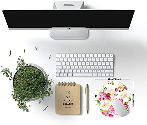 Floral Watercolor Round Mouse Pad - Non-Slip Rubber Base, Waterproof Office Desk Mat for Women, Laptop & Computer Use - Perfect for Home, Office & Gaming Setup