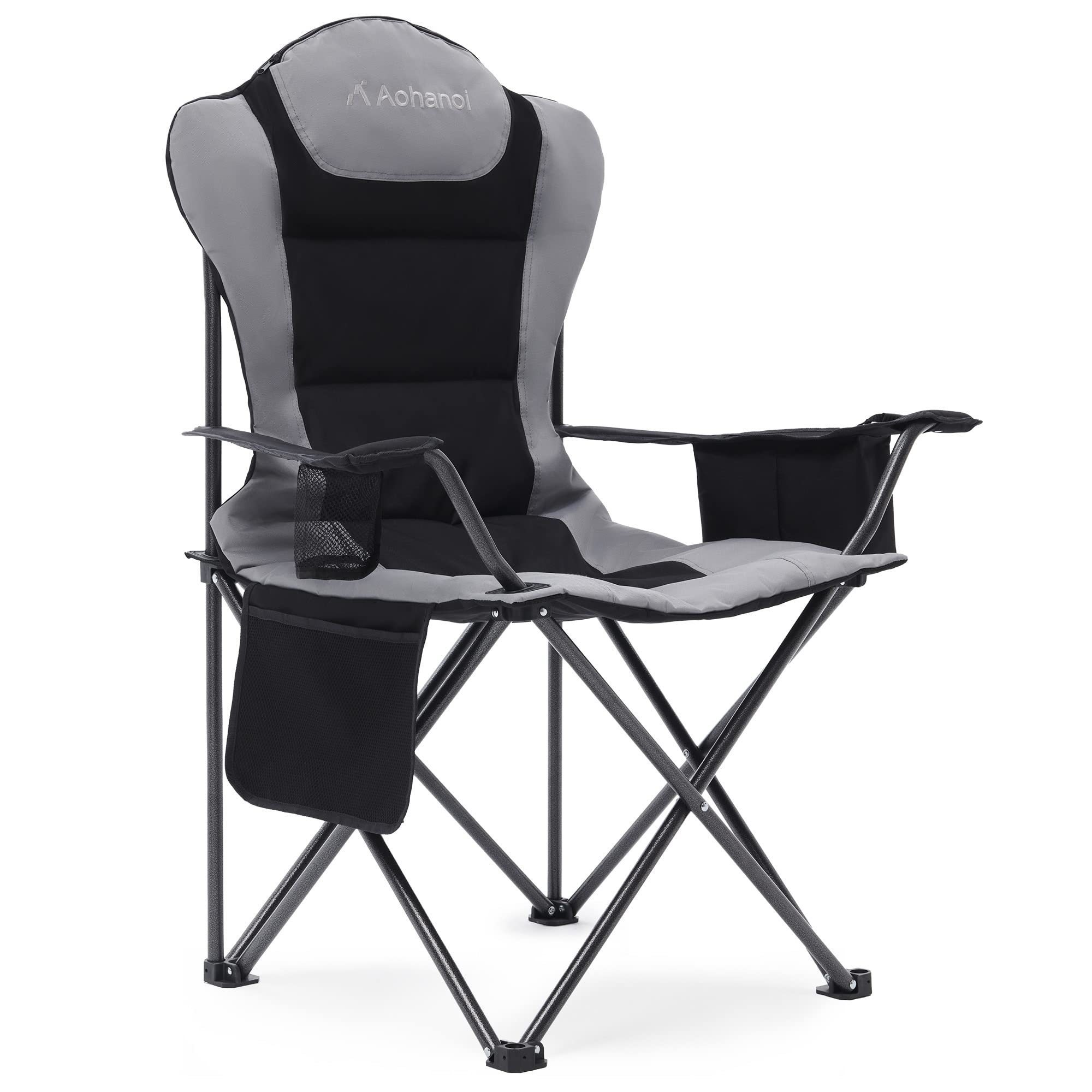 **Heavy Duty Camping Chairs for Adults - 300lbs Capacity Folding Outdoor Chairs with Cup Holder & Cooler Bag - Portable & Sturdy for Camping, Beach, Picnics, Backyard, and Tailgating (Black, 1 Pack)**