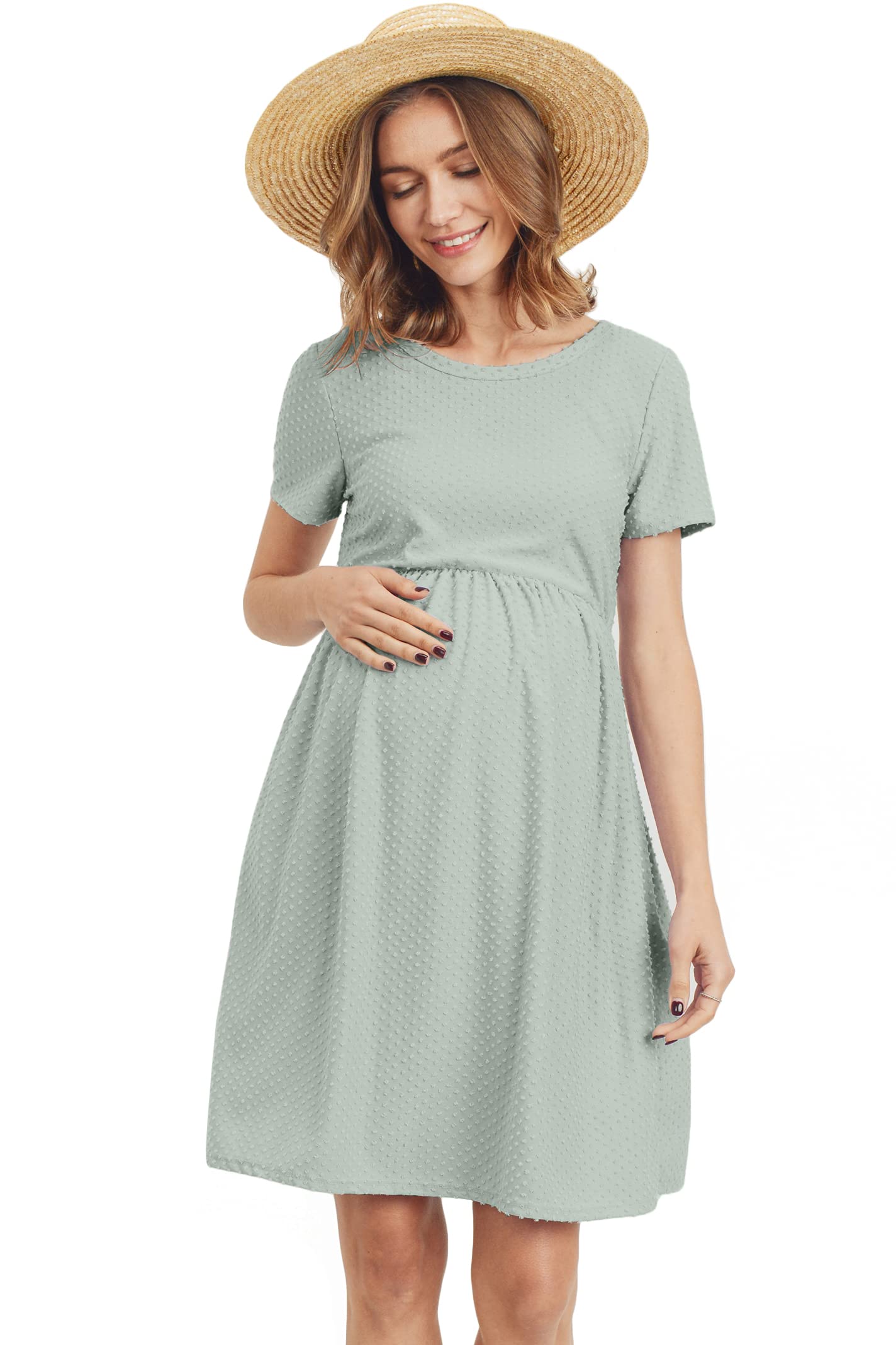 HELLO MIZ Women's Maternity Dress - Empire Waist Flowy Casual Pregnancy Dress for Baby Shower, Nursing & Everyday Comfort