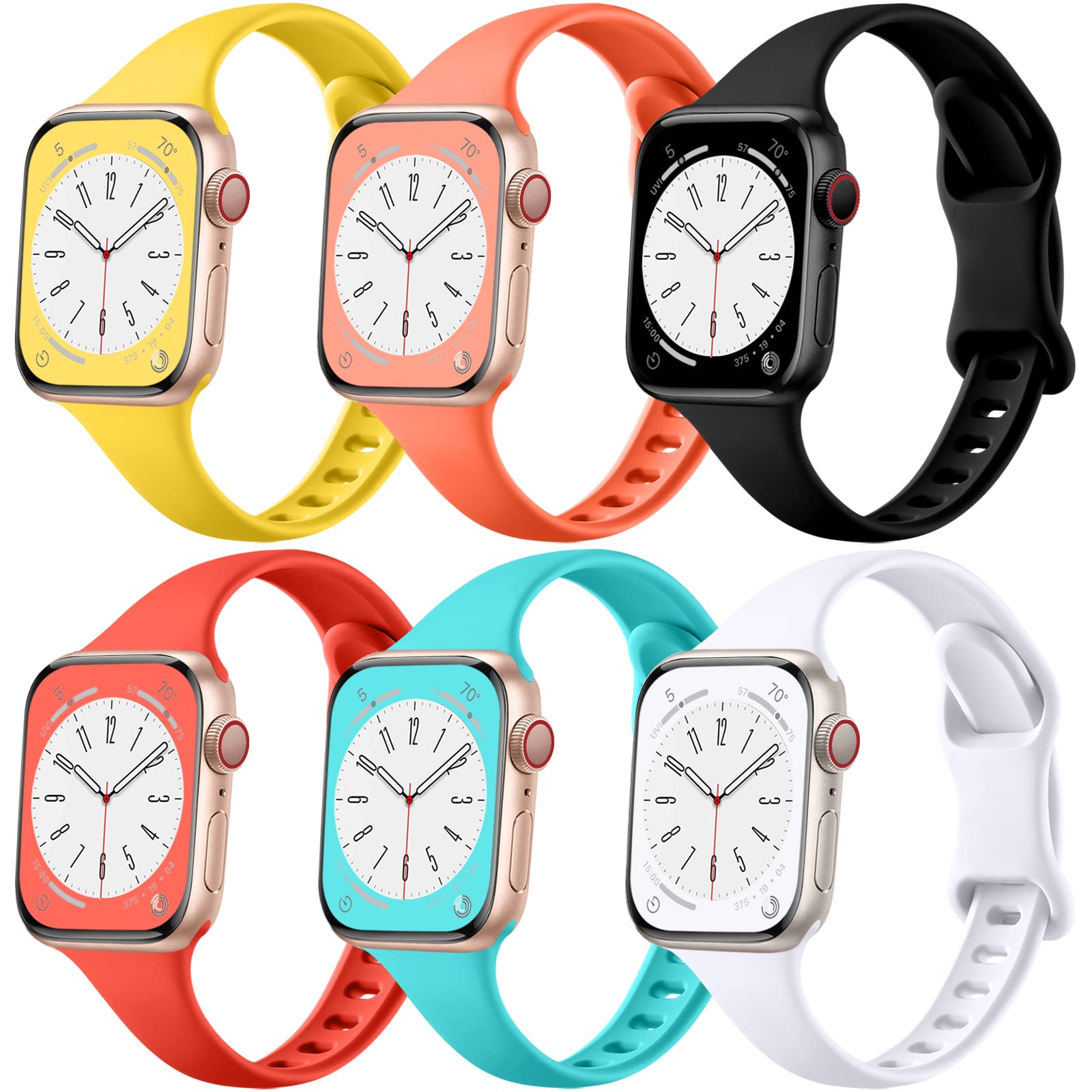 Lerobo 6 Pack Slim Silicone Bands Compatible with Apple Watch 38mm 42mm 40mm 44mm 41mm 45mm - Thin Lightweight Sport Strap for iWatch Series 8/7/SE/6/5/4/3/2/1/Ultra - Perfect for Gym, Running, Swimming & Everyday Wear - Unisex Design for Men & Women