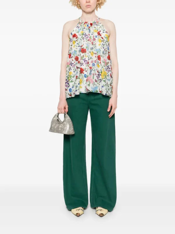 Alice & Olivia Erna Halter Ink Blouse - Women's Floral Print Wrap Top for Date Night & Cocktail Parties