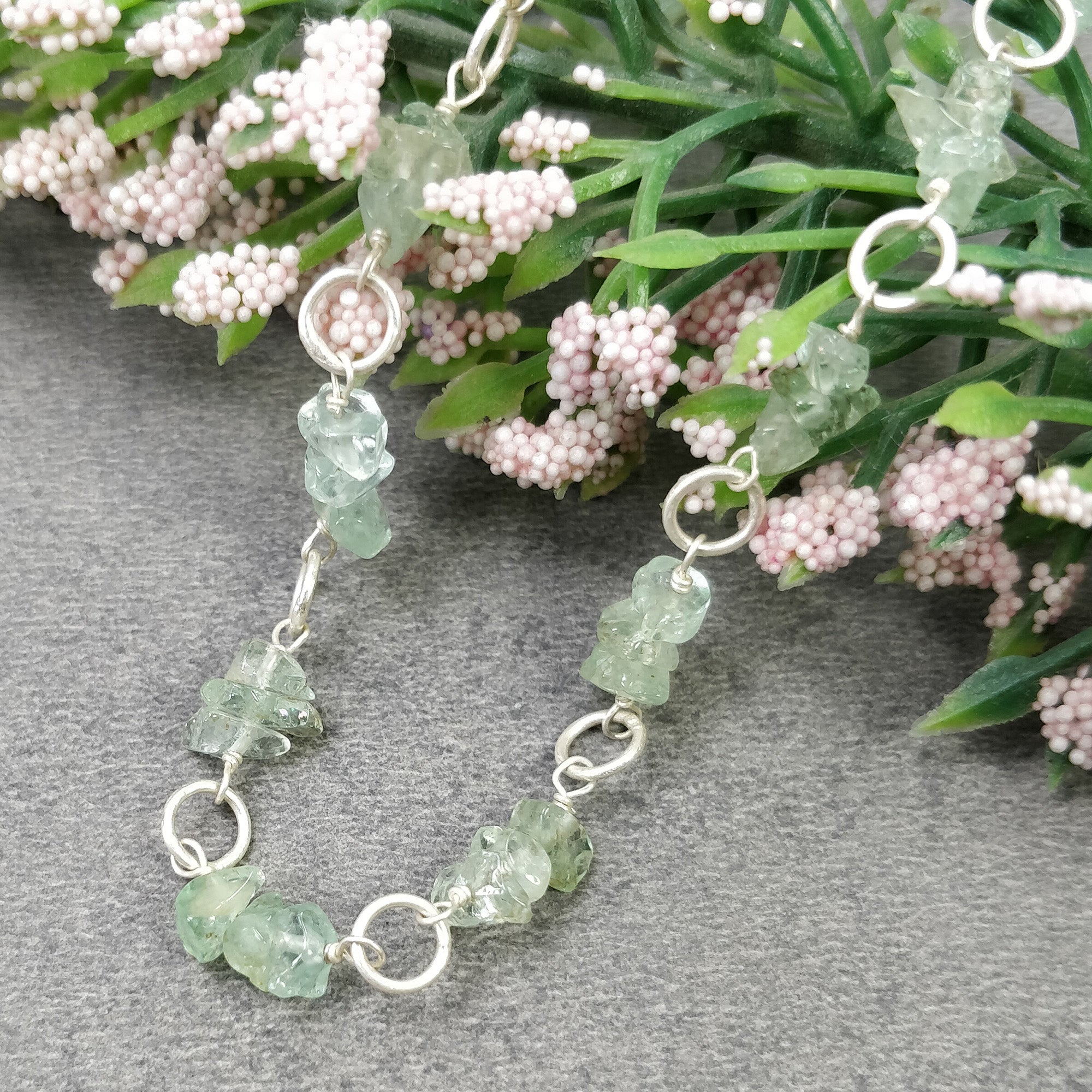 Natural Untreated Raw Emerald Gemstone Beads Sterling Silver Chain Necklace 16