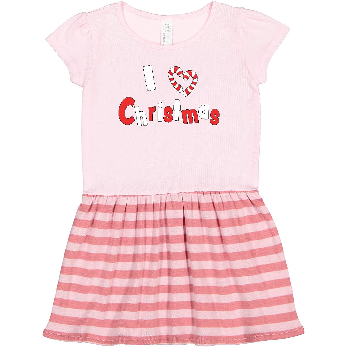 Inktastic I Love Christmas - Candy Cane Heart Toddler Dress for Girls | Holiday Party Outfit | Festive Christmas Photo Dress | Cute Xmas Toddler Clothing