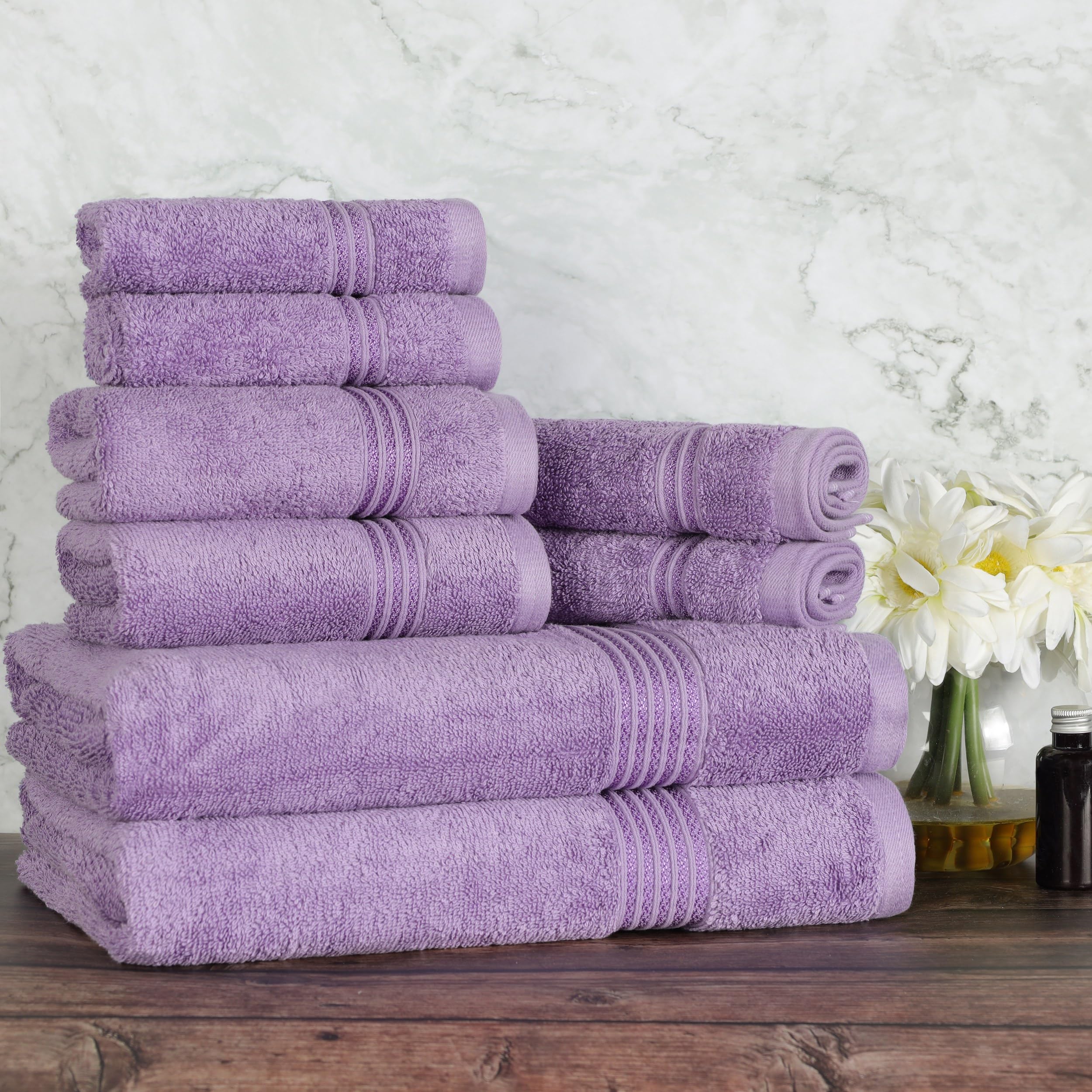 Premium 8-Piece Egyptian Cotton Towel Set - Ultra Soft & Absorbent Bath, Hand & Face Towels for Home, Master Bathroom & Spa - Includes 2 Bath, 2 Hand, 4 Washcloths - Quick Dry Luxury Towels in Royal Purple - Perfect for Everyday Use, Guest Bathrooms & Hotel-Style Decor