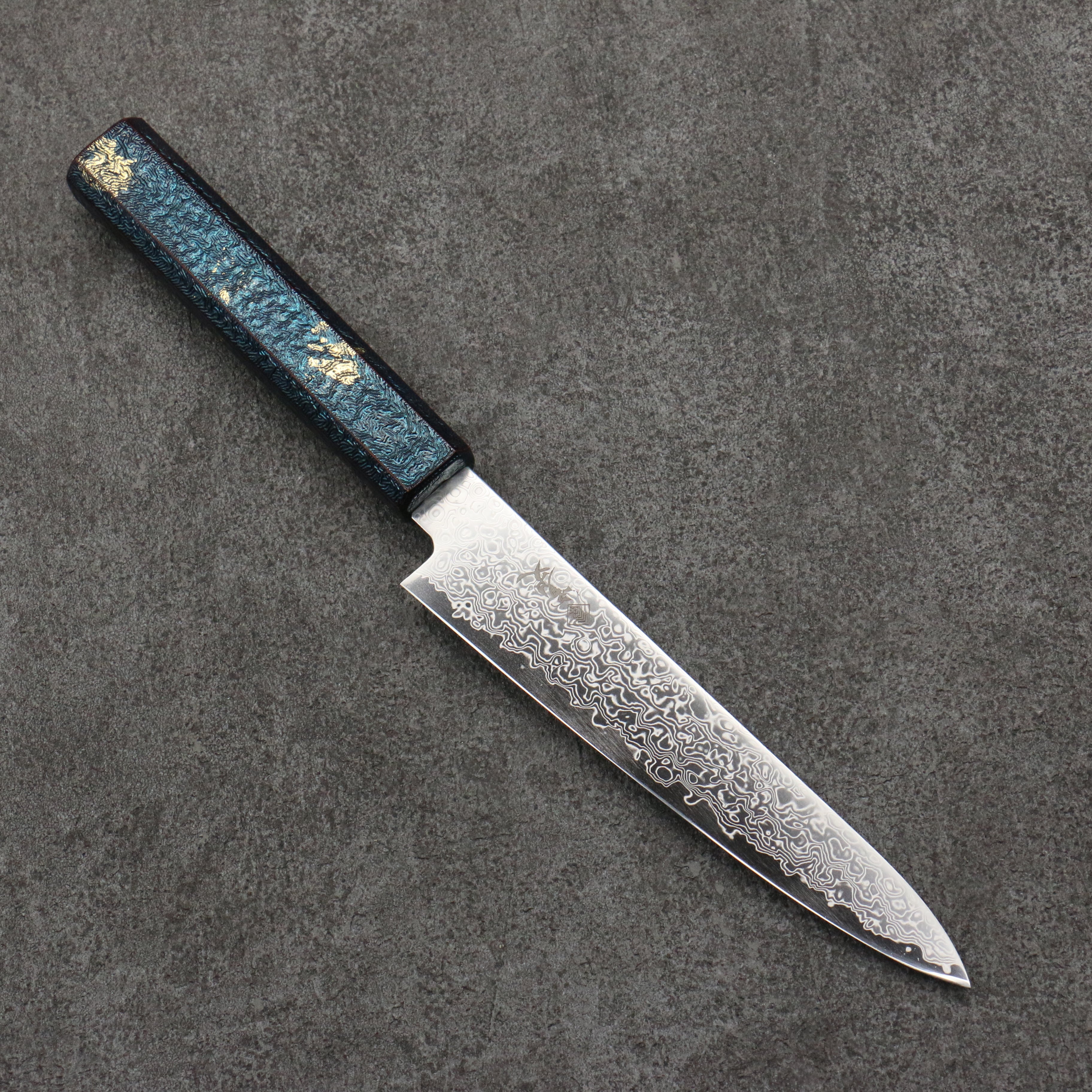 Premium Kanjyo SG2 Damascus Petty Utility Knife 150mm - Blue Lacquered Handle Japanese Chef Knife for Slicing, Chopping & Precision Cutting - Ideal for Home Cooks & Professional Chefs