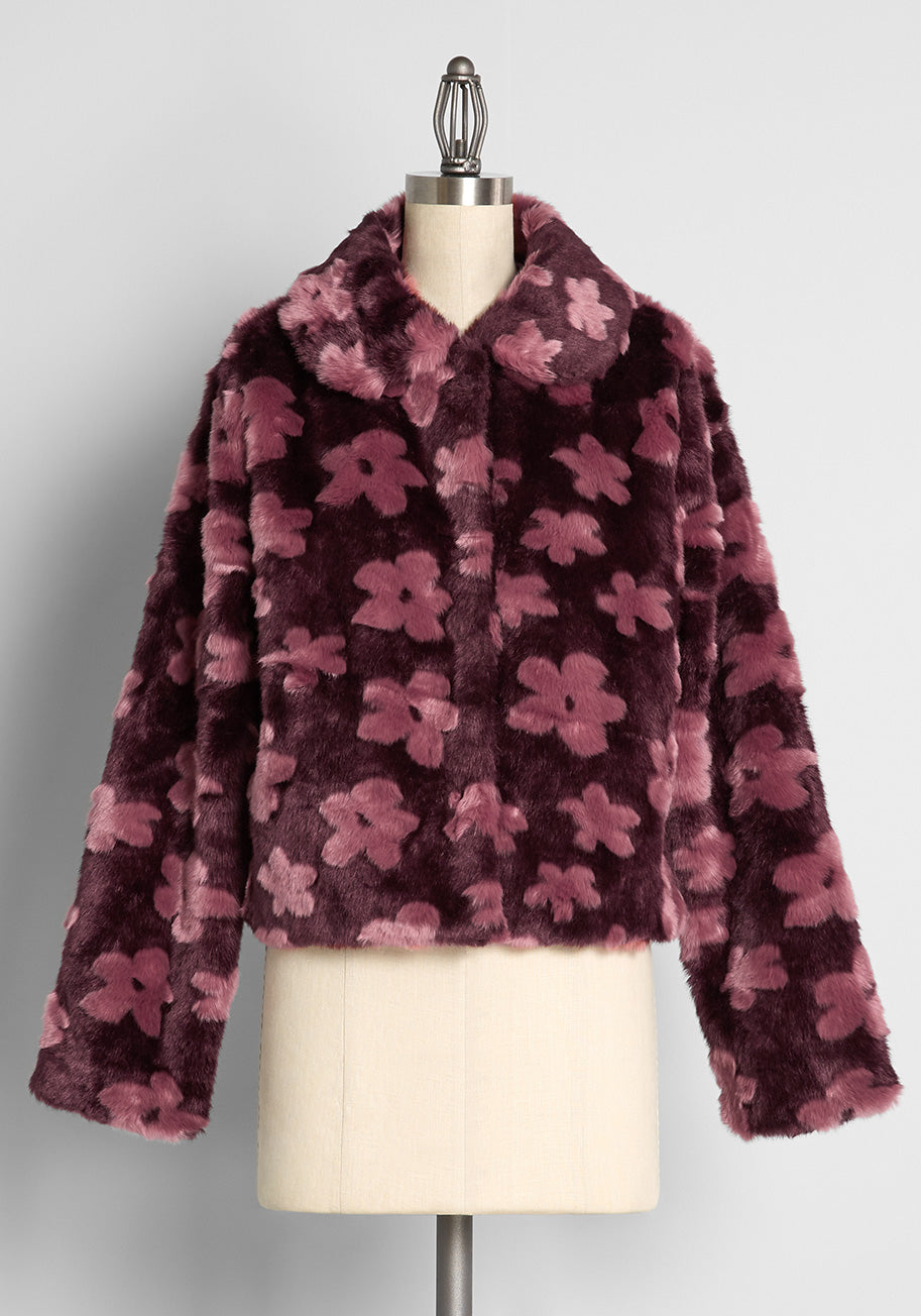 ModCloth x Princess Highway Crazy For Daisies Faux Fur Coat - Women's Winter Fashion Jacket for Casual Outings & Date Nights
