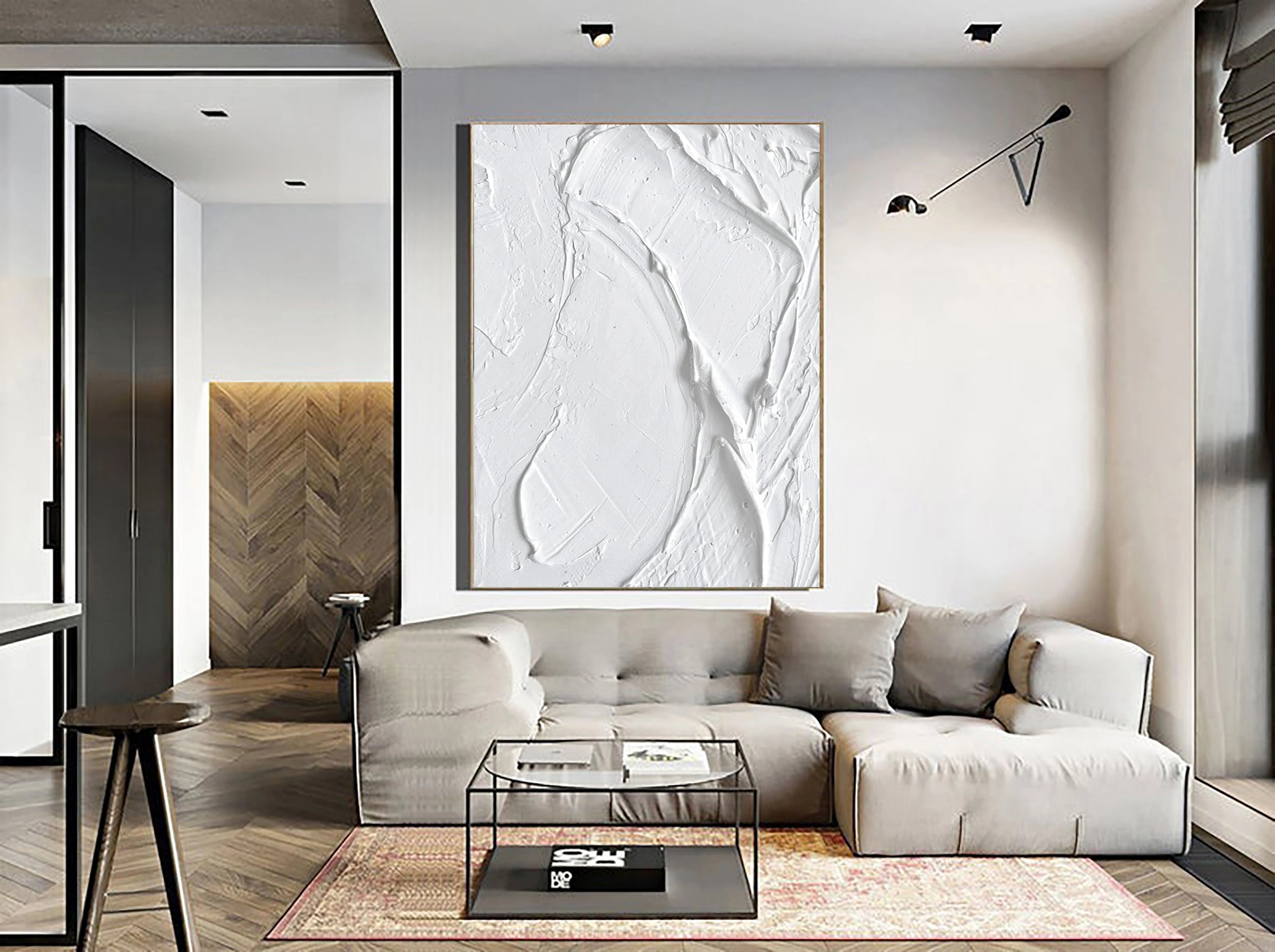 White Minimalist Textured Painting Canvas #MM028 - Abstract Wall Art for Modern Home & Office Decor