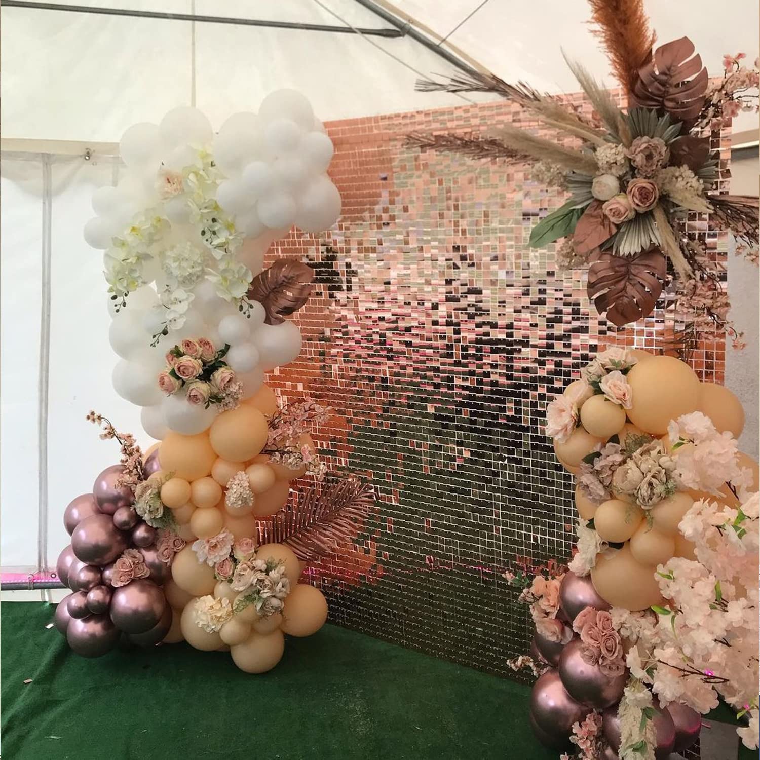 24PCS Rose Gold Sequin Backdrop Panels - COKAOBE Shimmer Wall Decoration for Birthday, Wedding, Anniversary & Engagement Photos | Elegant Party Decor & Event Background