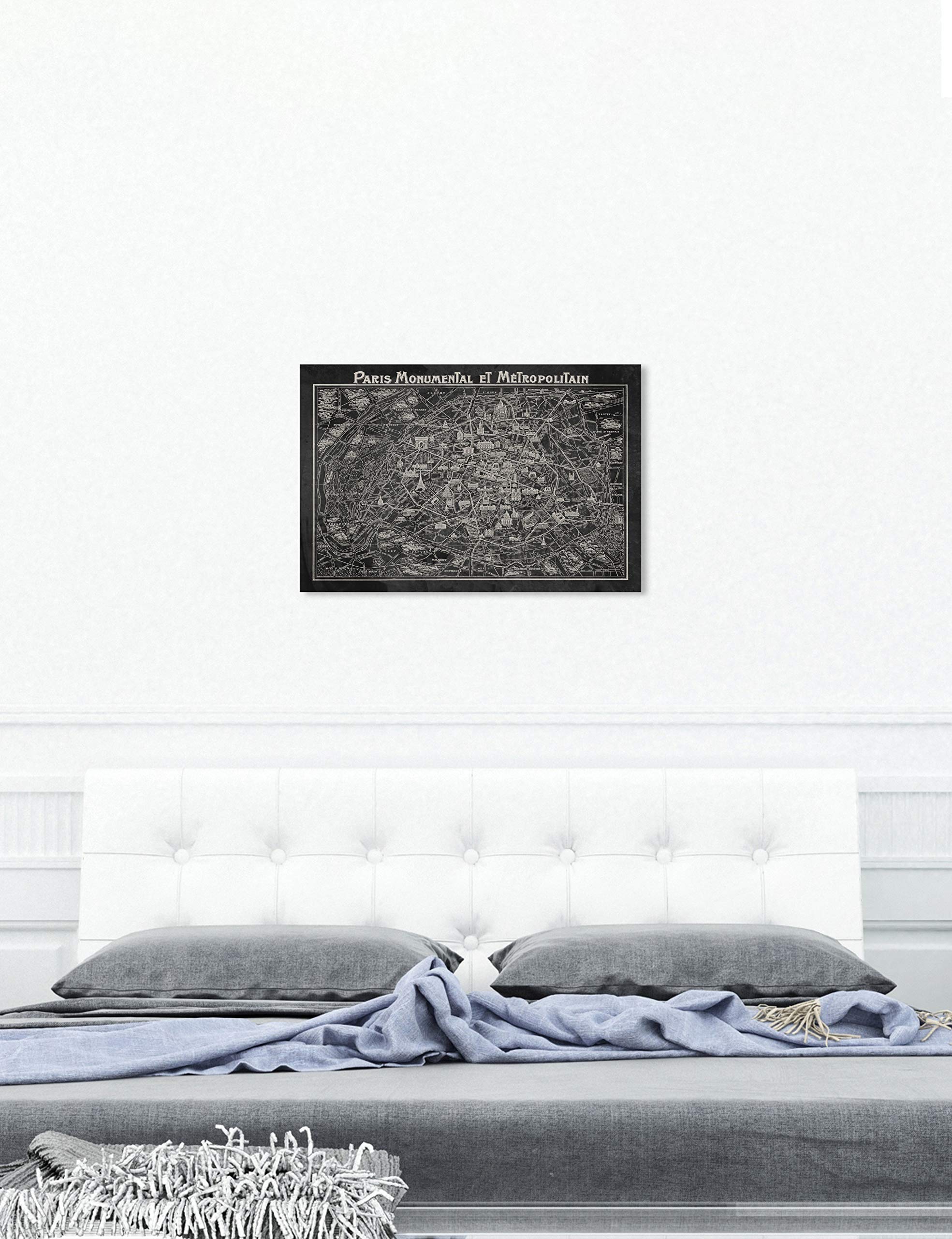 Rustic Gray Paris Map Wall Art Canvas Print - 36