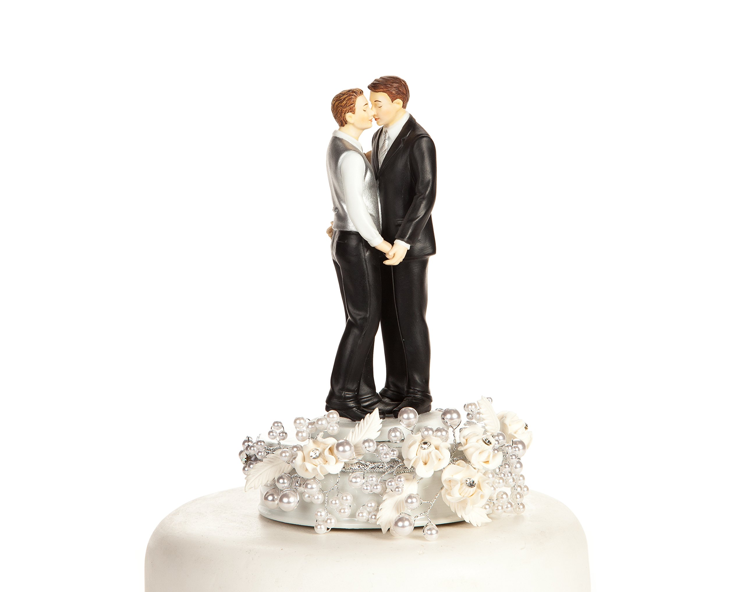 Romantic Gay Rose Pearl Wedding Cake Topper - Silver or Gold - Perfect for Same-Sex Weddings, Anniversary Cakes & LGBTQ+ Celebrations