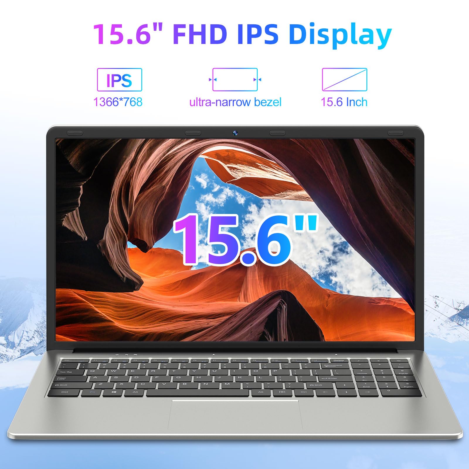 15.6 Inch Laptop with Intel Celeron J4105 Quad-Core CPU - 4GB RAM 128GB SSD, UHD Graphics 600, USB 3.2 Ports, Dual-Band WiFi, Bluetooth 4.2 - Perfect for Work, Study & Entertainment
