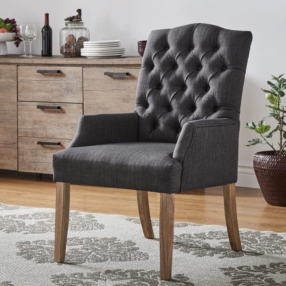 Artisan Dark Grey Linen Upholstered Dining Chair - Premium Tufted Foam Seat with Solid Wood Frame for Kitchen, Dining Room & Home Office | Inspire Q Benchwright Collection
