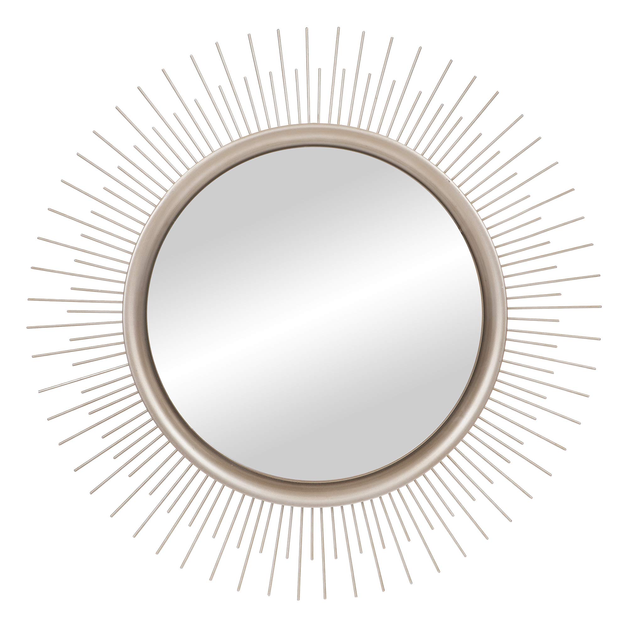 Brushed Silver Sunburst Wall Mirror - Elegant Home Decor for Living Room, Bedroom, or Entryway - Perfect for Adding Light and Style to Any Space