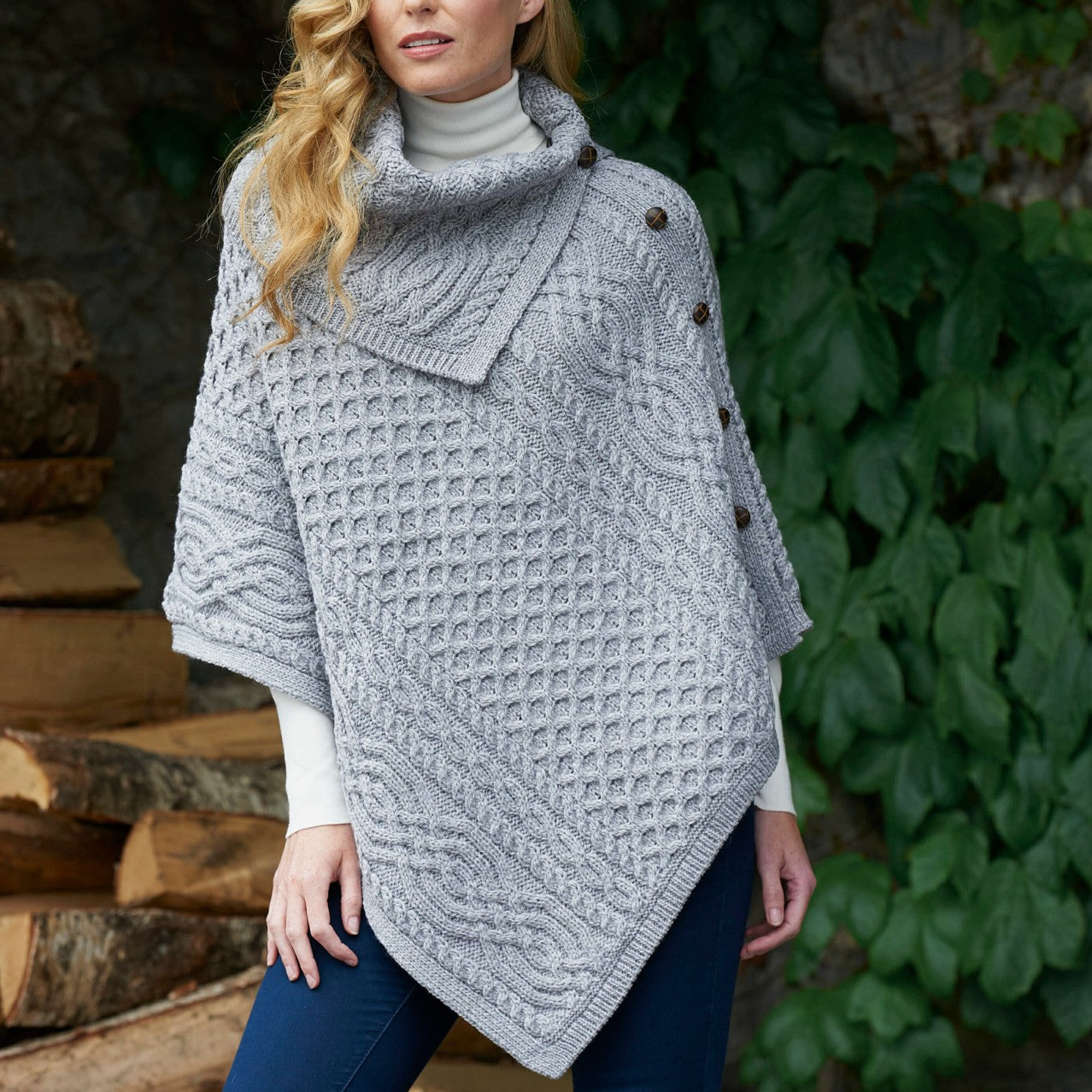 Aran Cowl Neck Poncho Sweater - Soft Chunky Knit Women's Winter Wear (4 Colors) | Cozy Fall & Winter Fashion for Casual Outings, Coffee Dates & Holiday Gatherings