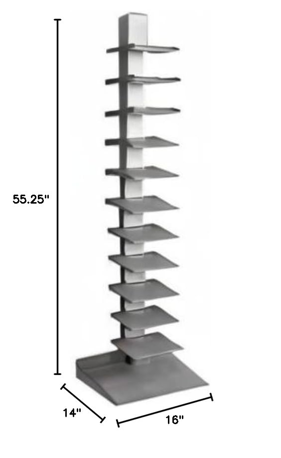 SEI Furniture 11-Shelf Metal Bookcase Tower, Silver - Modern Bookshelf for Home Office, Living Room & Library Storage