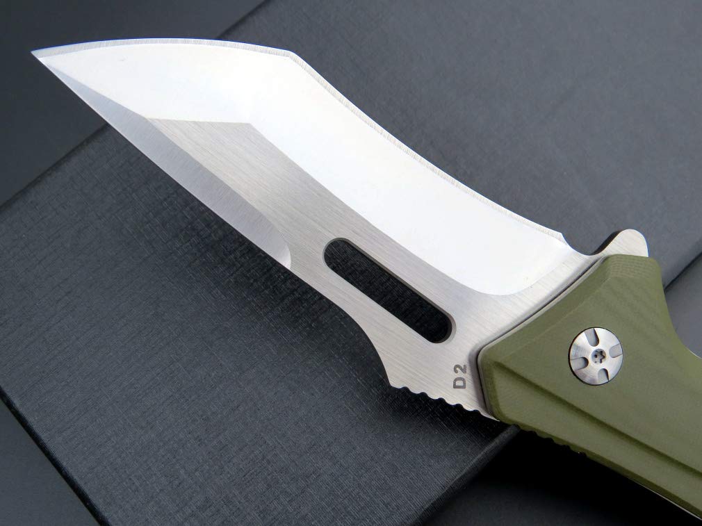 Eafengrow EF908 Tactical Pocket Knife - D2 Steel Blade with Titanium Coating, G10 Handle, Pocket Clip & Liner Lock - Perfect for Camping, Survival, Hiking & Outdoor Adventures (Green)