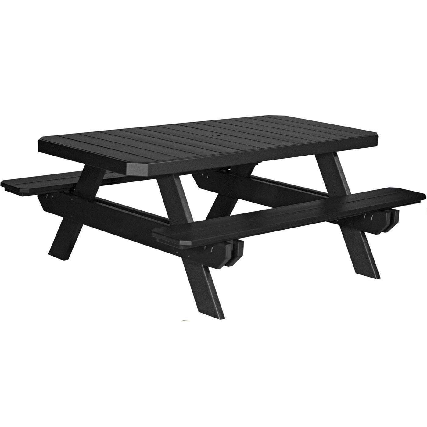 LuxCraft 6-Foot Recycled Plastic Rectangular Picnic Table - Outdoor Dining, Backyard, Park & Camping Furniture for Family Gatherings