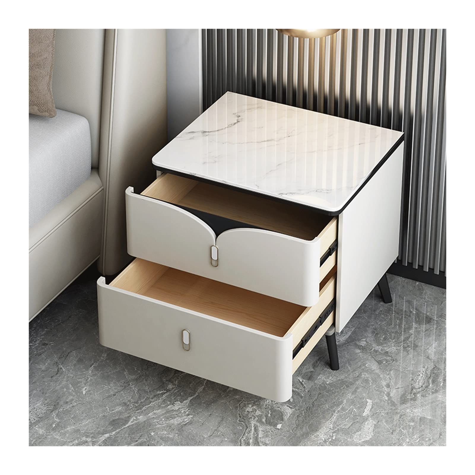 Modern Slate Bedside Table - 15.7 Inch Small Nightstand with Durable Texture Craft for Bedroom, Living Room & Office - Stylish & Functional Side Table for Home Decor (Style 08)