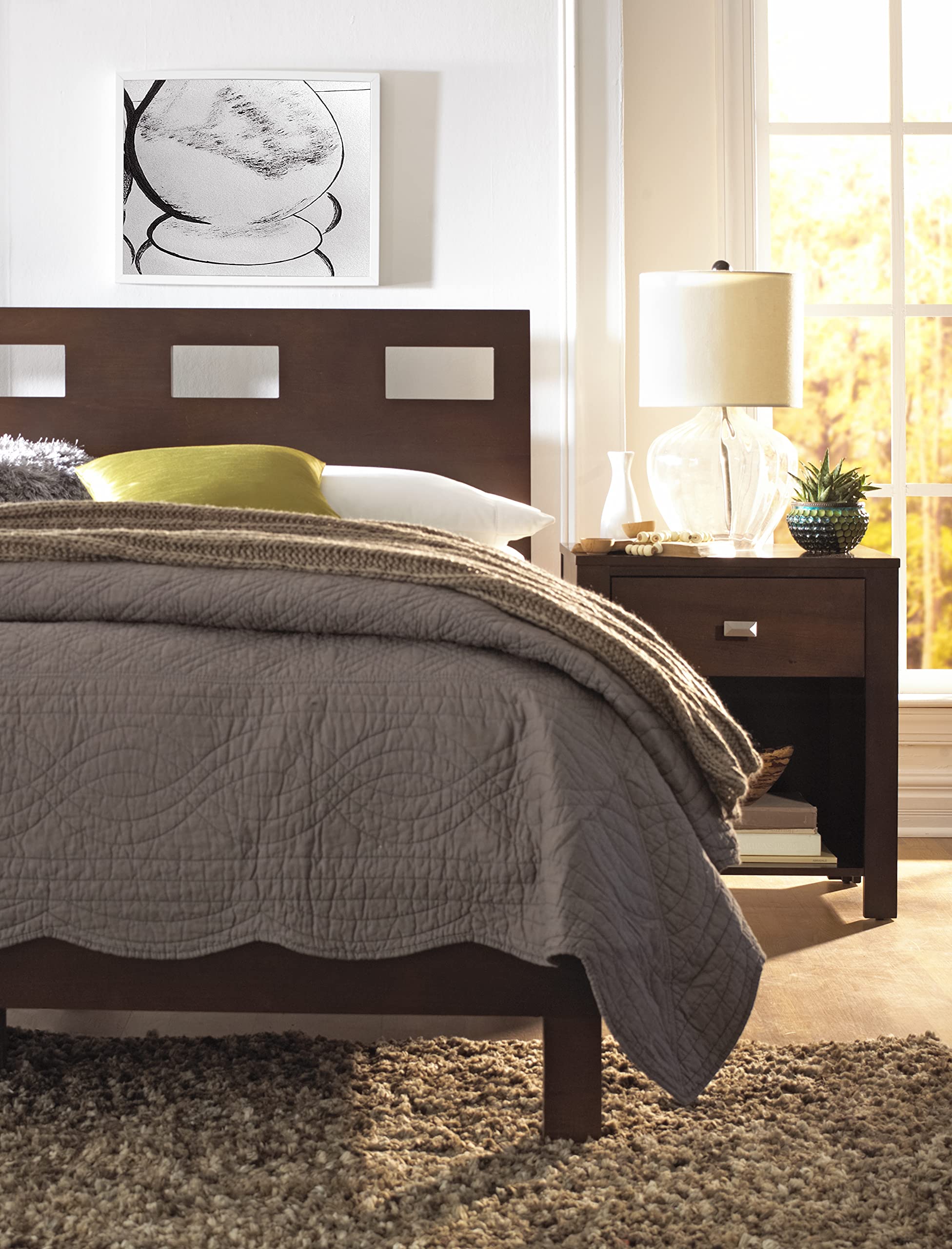 Modus Furniture Solid-Wood Full Bed Frame in Chocolate Brown - Durable Riva Design for Master Bedroom or Guest Room