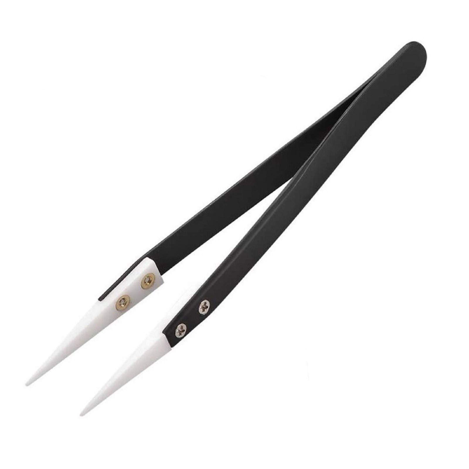 XRED Professional Ceramic Tweezers - Anti-Static Stainless Steel Precision Tweezers for Electronics, Non-Conductive & Heat Resistant (3000°F) - Ideal for PCB Repair, Jewelry Making, and Lab Use (Black)