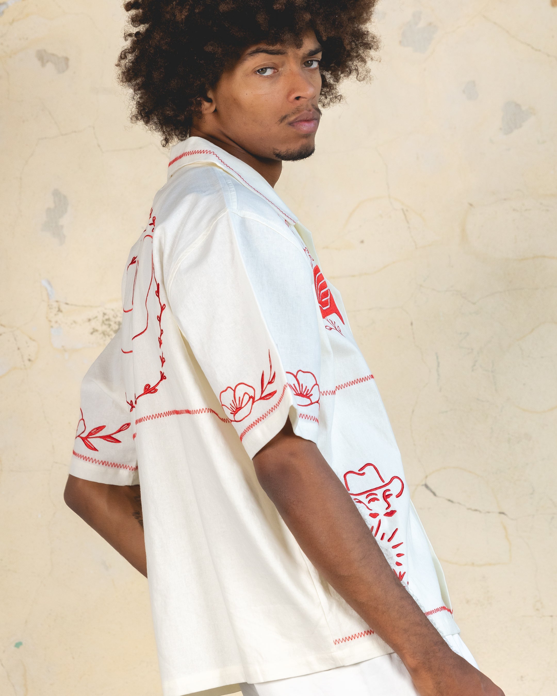 404 Frontier Embroidered Button-Up Shirt for Men - Casual Western Style Off-White Shirt - Perfect for Outdoor Adventures, Country Music Festivals & Cowboy-Themed Parties